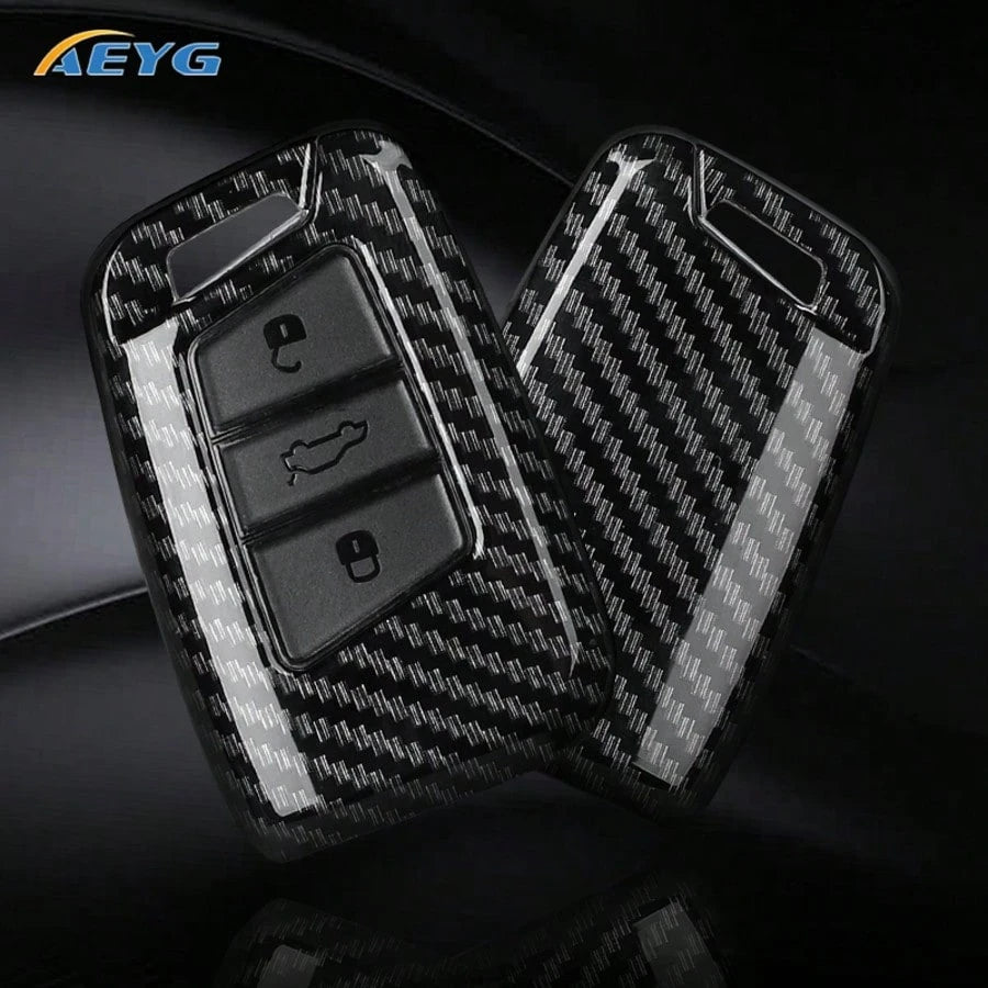 Carbon Fiber Texture Hard ABS Material Car Key Cover Compatible With Volkswagen Passat Magotan B8 And Octavia A7 Kodiaq- Durable Smart Key Shell Protective Case