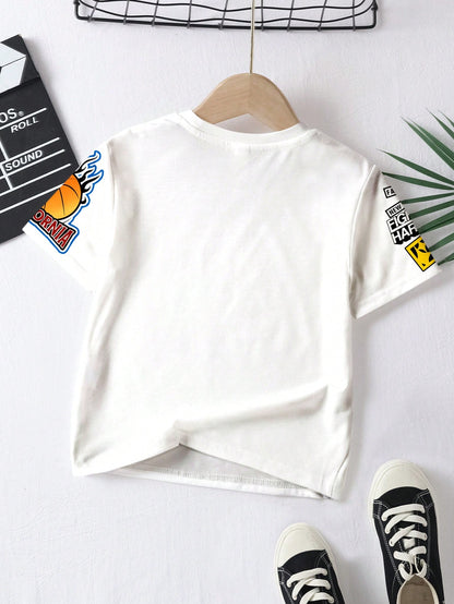 Casual Cool King, COOL BOY, Hiphop Culture Graphic Print Loose Round Neck Short Sleeve T-Shirt For Baby Boy, Summer