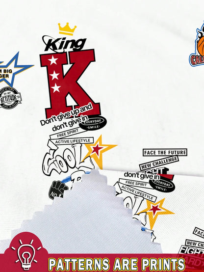 Casual Cool King, COOL BOY, Hiphop Culture Graphic Print Loose Round Neck Short Sleeve T-Shirt For Baby Boy, Summer