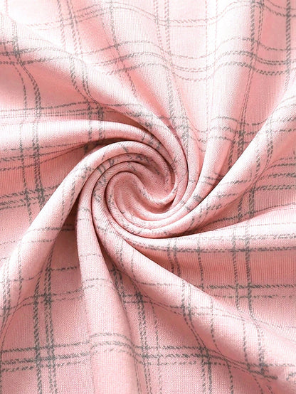 Casual Fashion Plaid Print Women's Plus Size Lightweight Long Sleeve Button-Up Shirt Pink