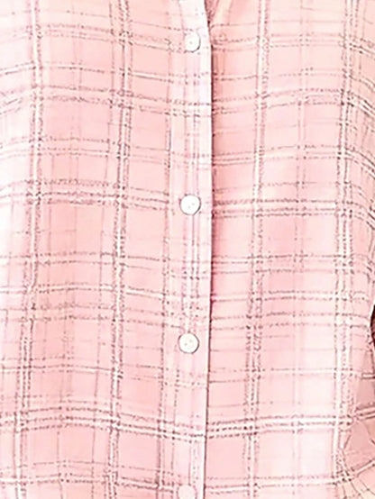 Casual Fashion Plaid Print Women's Plus Size Lightweight Long Sleeve Button-Up Shirt Pink