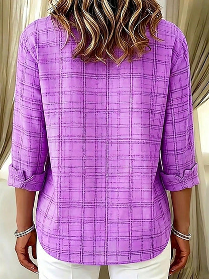 Casual Fashion Plaid Print Women's Plus Size Lightweight Long Sleeve Button-Up Shirt Pink