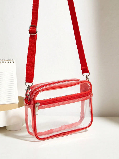 Casual Transparent Crossbody Bag, Minimalist Fashion PVC Zipper Shoulder Bag With Adjustable Strap, Jelly Bag