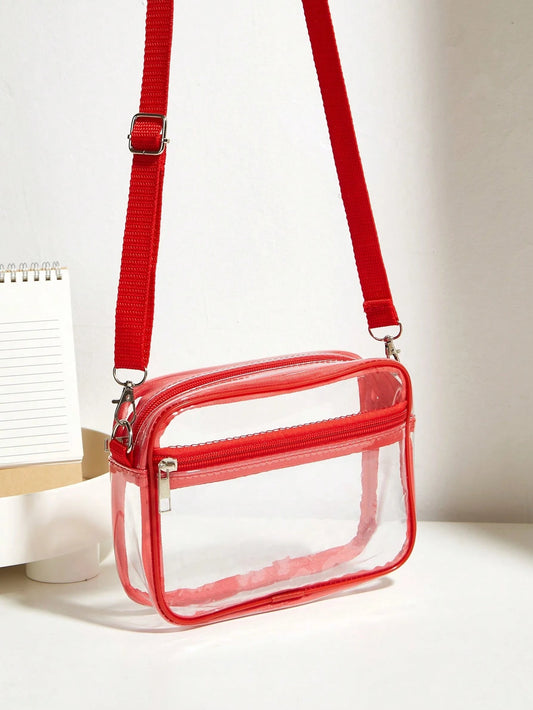 Casual Transparent Crossbody Bag, Minimalist Fashion PVC Zipper Shoulder Bag With Adjustable Strap, Jelly Bag
