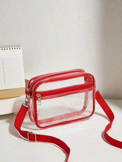 Casual Transparent Crossbody Bag, Minimalist Fashion PVC Zipper Shoulder Bag With Adjustable Strap, Jelly Bag