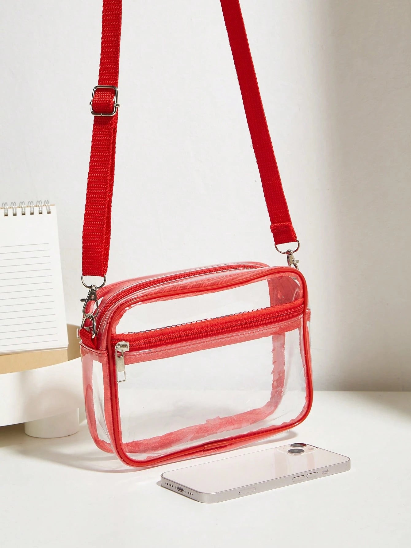 Casual Transparent Crossbody Bag, Minimalist Fashion PVC Zipper Shoulder Bag With Adjustable Strap, Jelly Bag