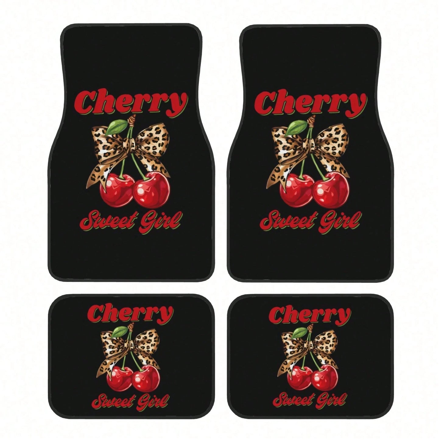 Cherry Leopard Print Bowknot Pattern Car Floor Mat, With Artistic Decoration, Is A Car Interior Accessory. The Floor Mat Is Clearly Printed With Fashionable And Luxurious Patterns, A Cute And Comforta