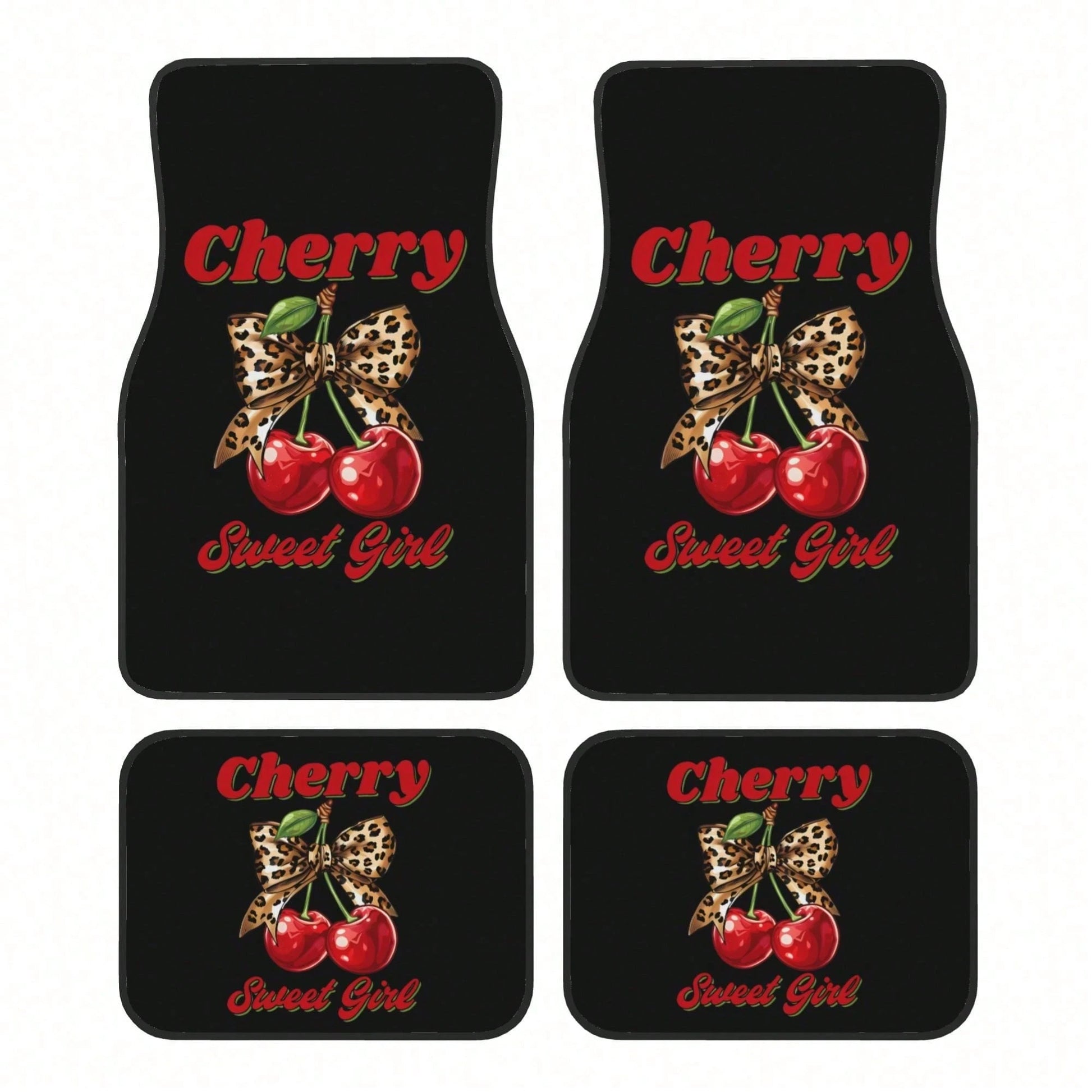 Cherry Leopard Print Bowknot Pattern Car Floor Mat, With Artistic Decoration, Is A Car Interior Accessory. The Floor Mat Is Clearly Printed With Fashionable And Luxurious Patterns, A Cute And Comforta