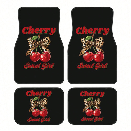 Cherry Leopard Print Bowknot Pattern Car Floor Mat, With Artistic Decoration, Is A Car Interior Accessory. The Floor Mat Is Clearly Printed With Fashionable And Luxurious Patterns, A Cute And Comforta
