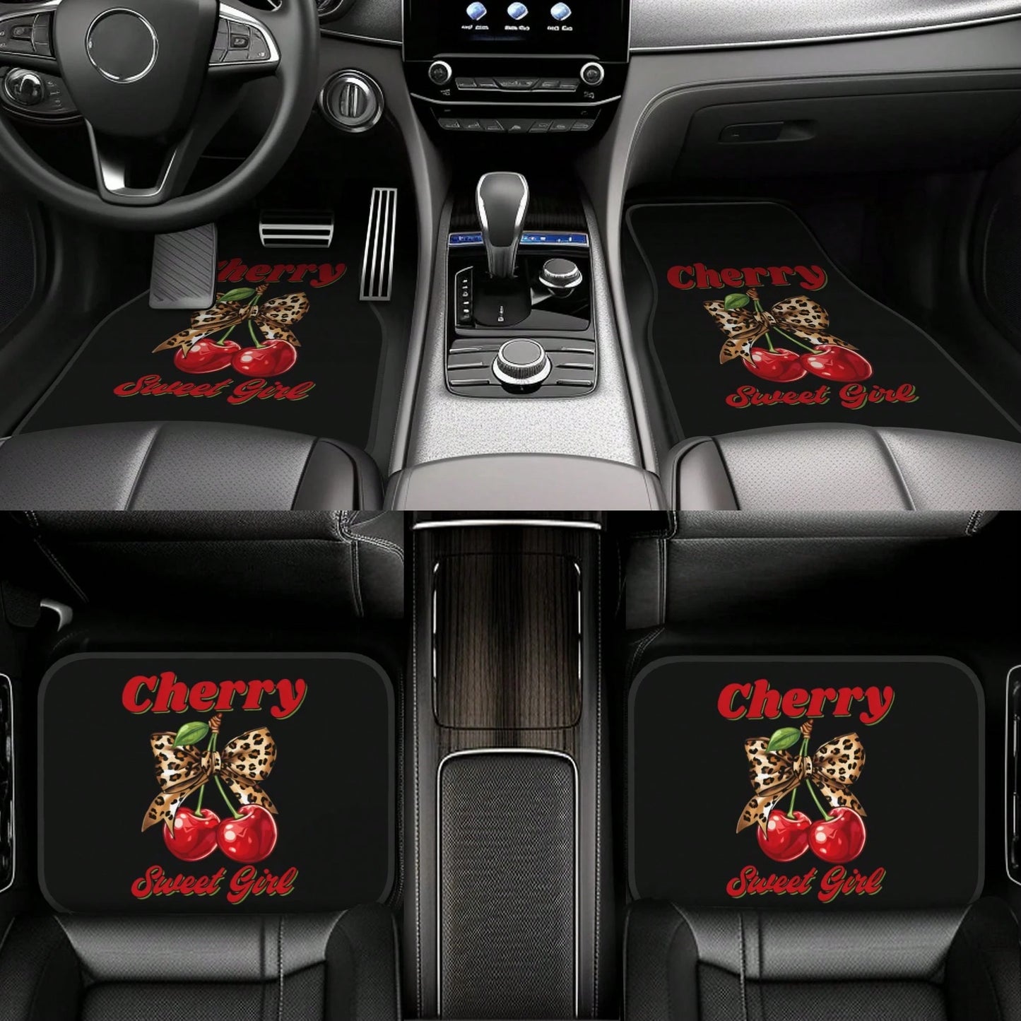 Cherry Leopard Print Bowknot Pattern Car Floor Mat, With Artistic Decoration, Is A Car Interior Accessory. The Floor Mat Is Clearly Printed With Fashionable And Luxurious Patterns, A Cute And Comforta