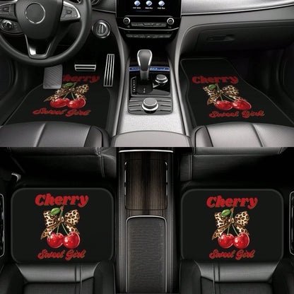Cherry Leopard Print Bowknot Pattern Car Floor Mat, With Artistic Decoration, Is A Car Interior Accessory. The Floor Mat Is Clearly Printed With Fashionable And Luxurious Patterns, A Cute And Comforta