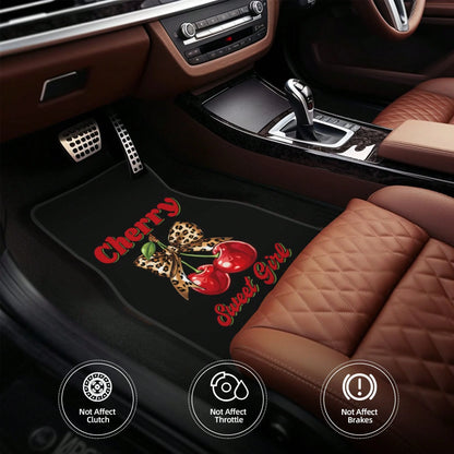 Cherry Leopard Print Bowknot Pattern Car Floor Mat, With Artistic Decoration, Is A Car Interior Accessory. The Floor Mat Is Clearly Printed With Fashionable And Luxurious Patterns, A Cute And Comforta