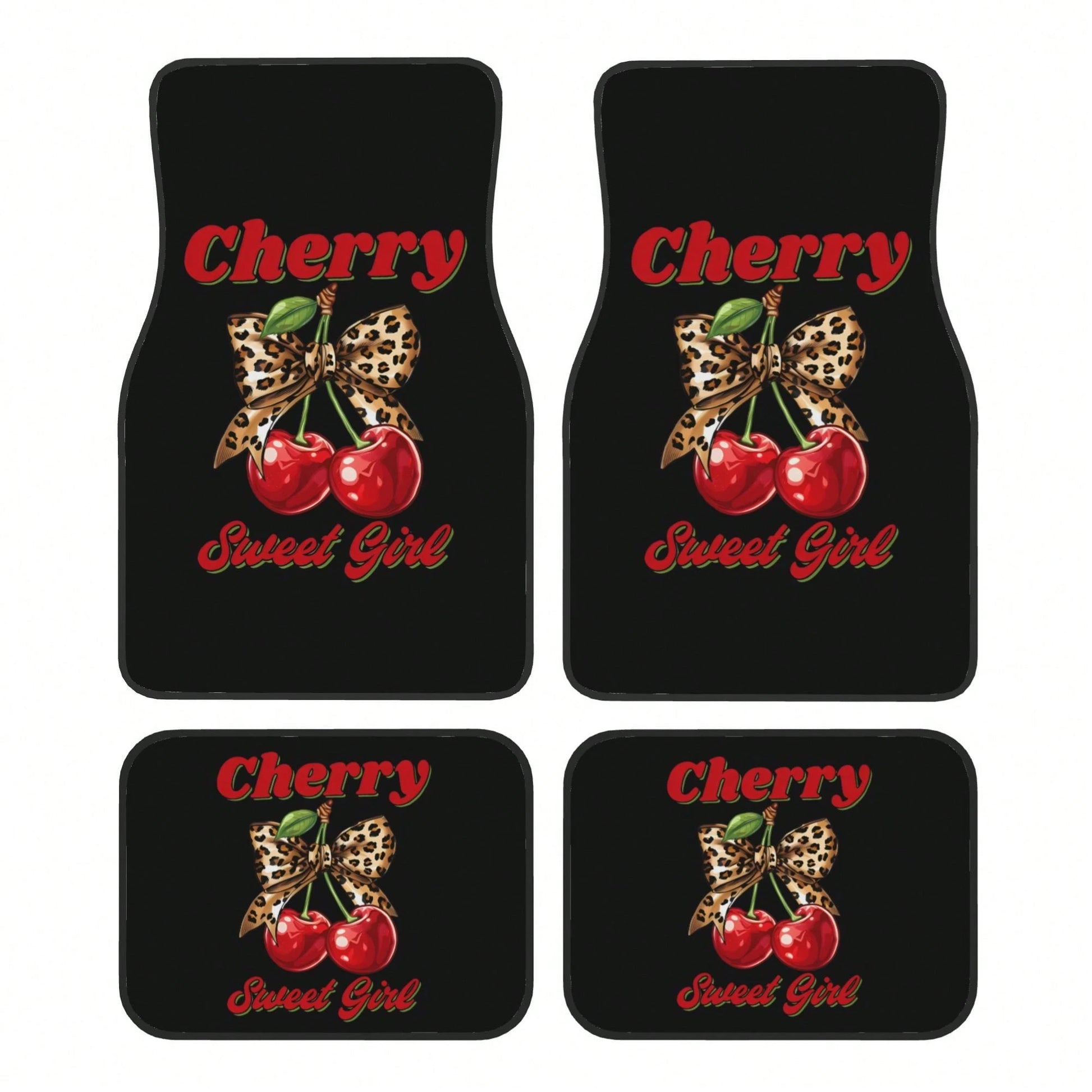 Cherry Leopard Print Bowknot Pattern Car Floor Mat, With Artistic Decoration, Is A Car Interior Accessory. The Floor Mat Is Clearly Printed With Fashionable And Luxurious Patterns, A Cute And Comforta