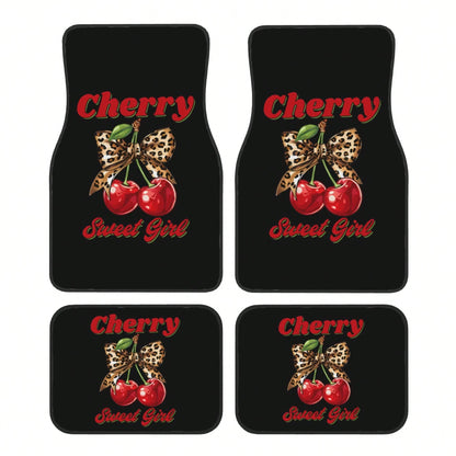 Cherry Leopard Print Bowknot Pattern Car Floor Mat, With Artistic Decoration, Is A Car Interior Accessory. The Floor Mat Is Clearly Printed With Fashionable And Luxurious Patterns, A Cute And Comforta