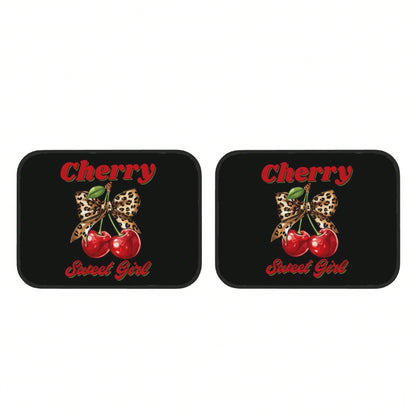 Cherry Leopard Print Bowknot Pattern Car Floor Mat, With Artistic Decoration, Is A Car Interior Accessory. The Floor Mat Is Clearly Printed With Fashionable And Luxurious Patterns, A Cute And Comforta