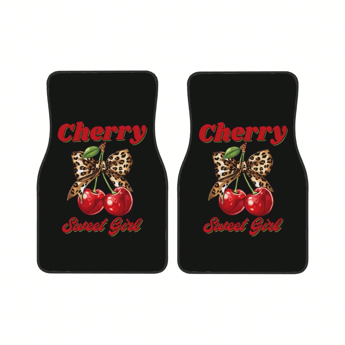 Cherry Leopard Print Bowknot Pattern Car Floor Mat, With Artistic Decoration, Is A Car Interior Accessory. The Floor Mat Is Clearly Printed With Fashionable And Luxurious Patterns, A Cute And Comforta