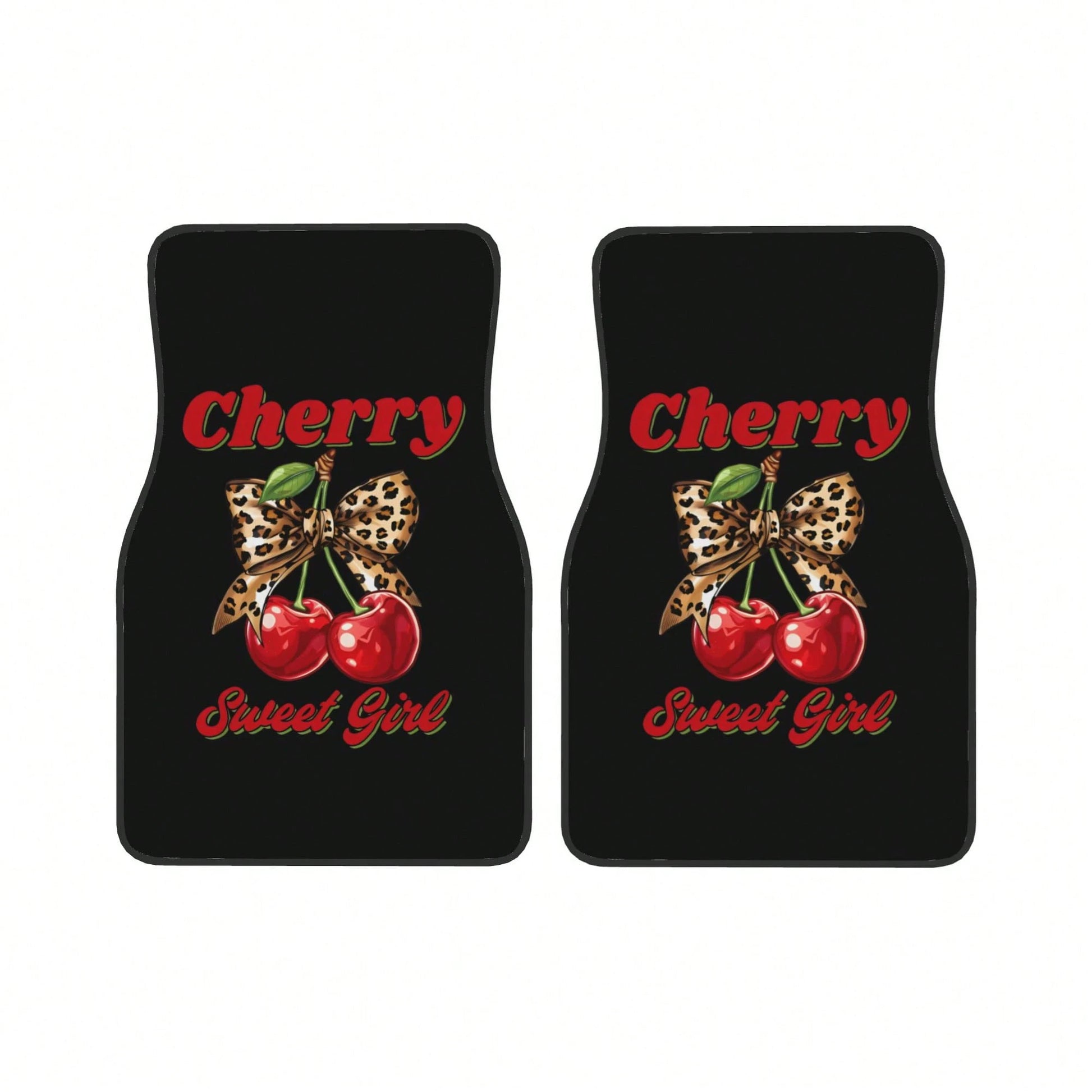 Cherry Leopard Print Bowknot Pattern Car Floor Mat, With Artistic Decoration, Is A Car Interior Accessory. The Floor Mat Is Clearly Printed With Fashionable And Luxurious Patterns, A Cute And Comforta