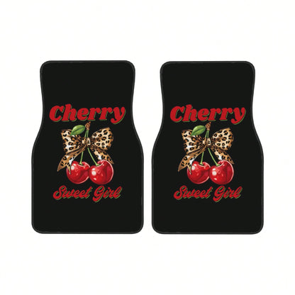 Cherry Leopard Print Bowknot Pattern Car Floor Mat, With Artistic Decoration, Is A Car Interior Accessory. The Floor Mat Is Clearly Printed With Fashionable And Luxurious Patterns, A Cute And Comforta