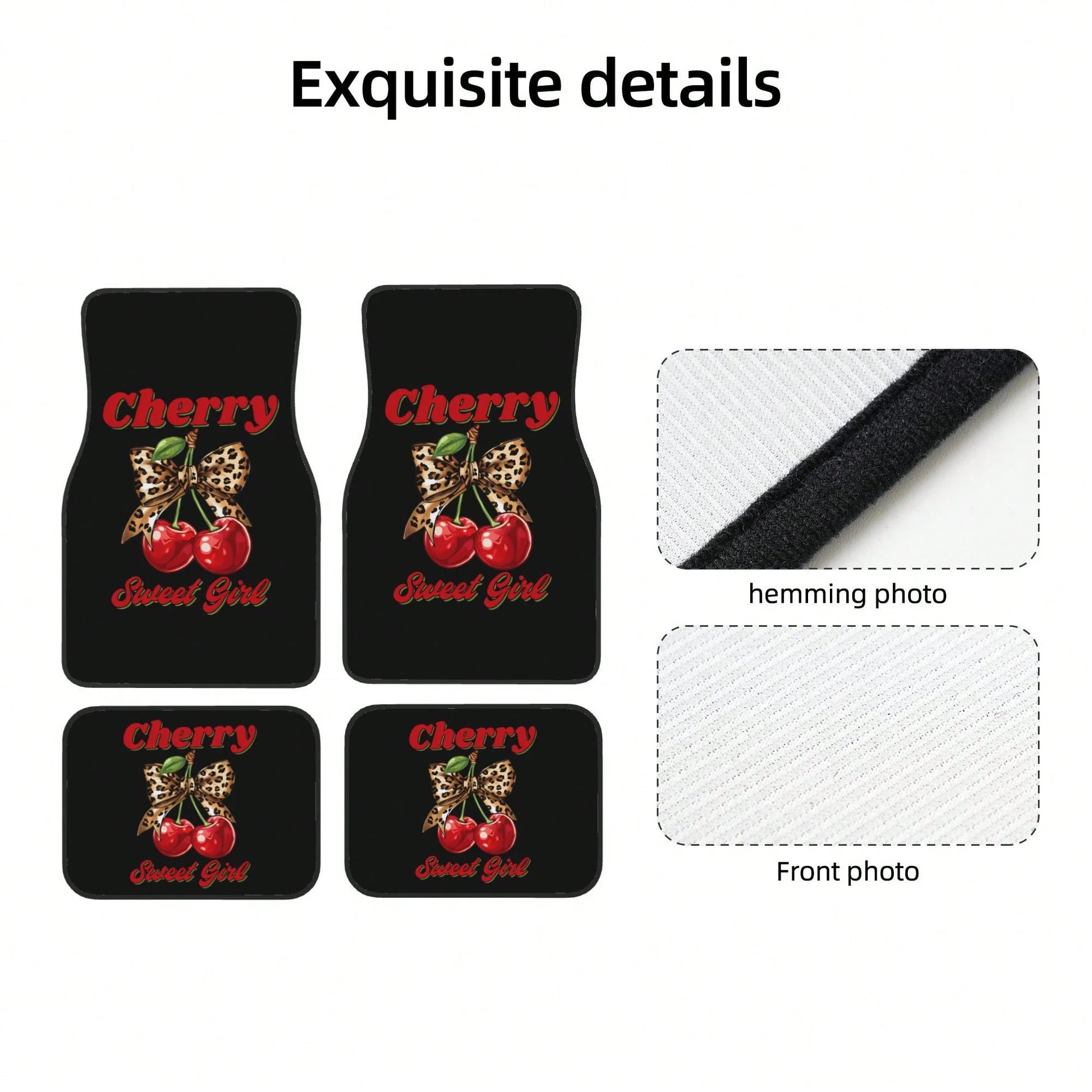 Cherry Leopard Print Bowknot Pattern Car Floor Mat, With Artistic Decoration, Is A Car Interior Accessory. The Floor Mat Is Clearly Printed With Fashionable And Luxurious Patterns, A Cute And Comforta