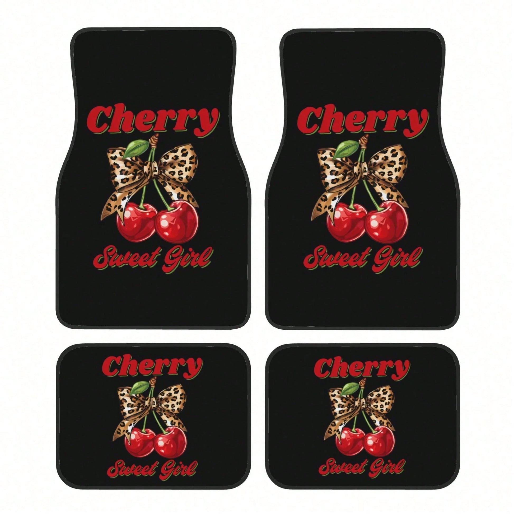 Cherry Leopard Print Bowknot Pattern Car Floor Mat, With Artistic Decoration, Is A Car Interior Accessory. The Floor Mat Is Clearly Printed With Fashionable And Luxurious Patterns, A Cute And Comforta