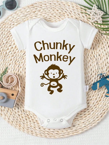 CHUNKY MONKEY Print Funny Baby Romper Casual Comfortable Short Sleeve Newborn Clothes Cotton Fashion Triangle Jumpsuit