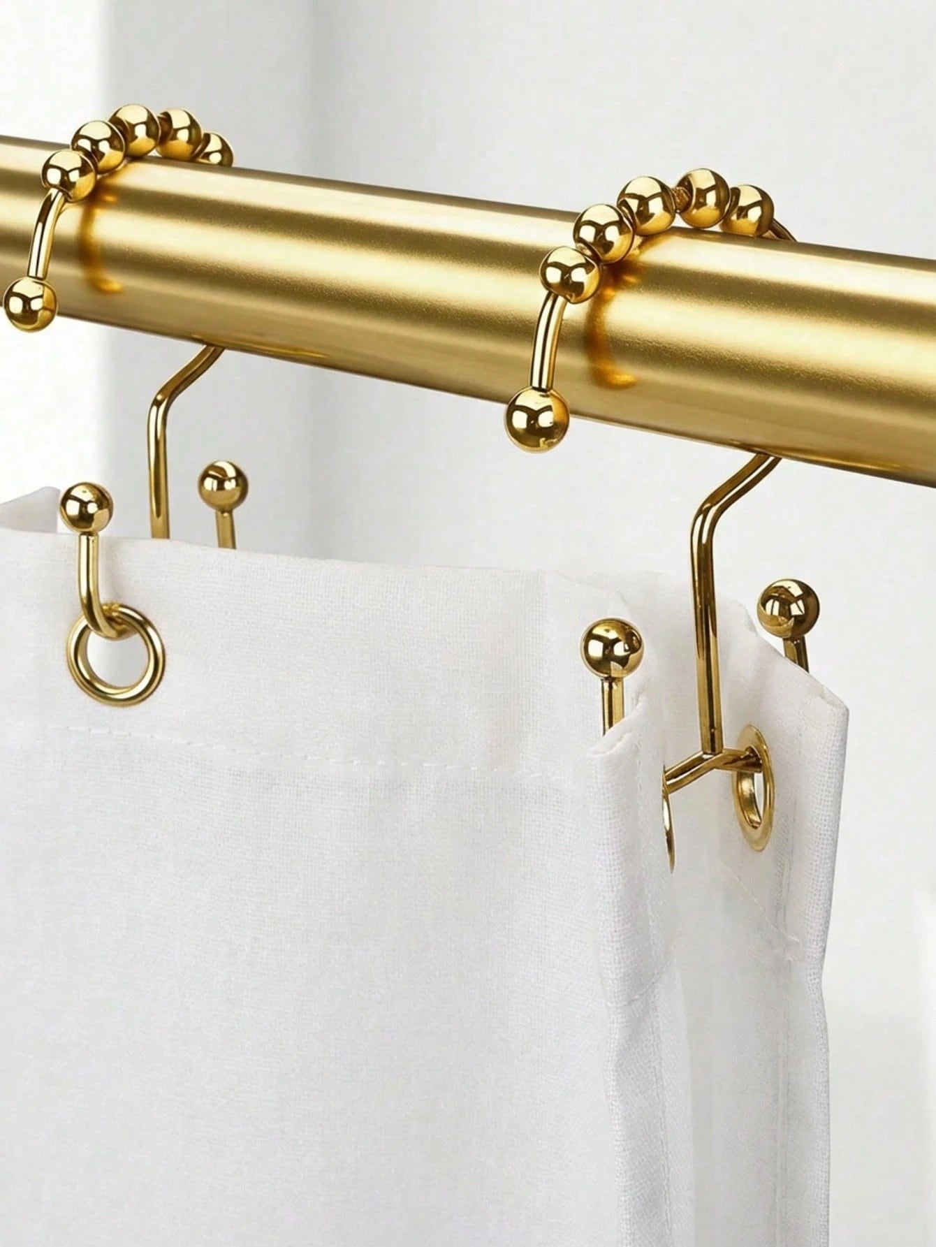Cirelle 12PCS No-Drill Shower Curtain Hooks- Smooth-Gliding Double-Sided Design, Rust-Proof Rolling Ball Hooks For Bathroom & Window