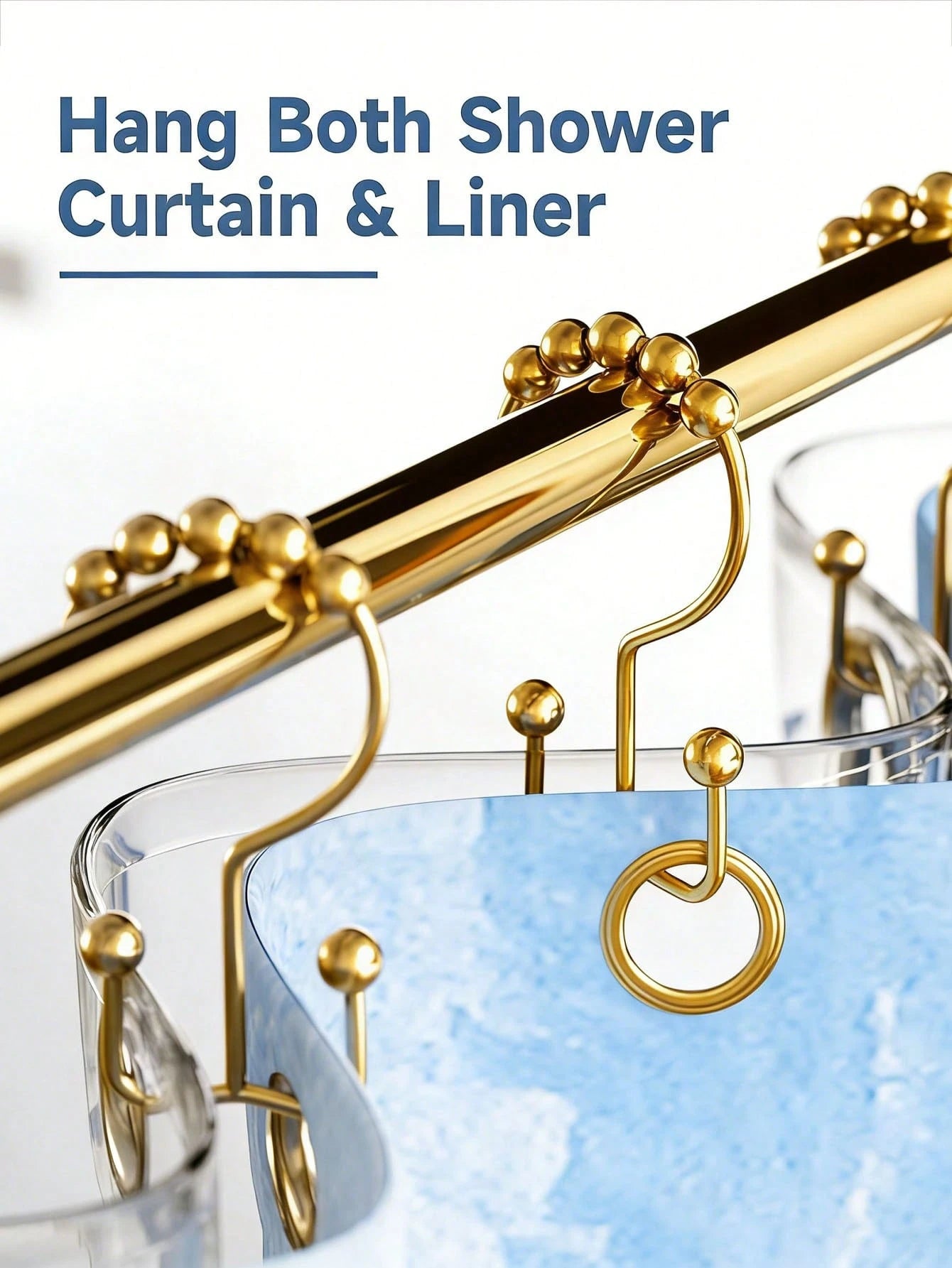Cirelle 12PCS No-Drill Shower Curtain Hooks- Smooth-Gliding Double-Sided Design, Rust-Proof Rolling Ball Hooks For Bathroom & Window