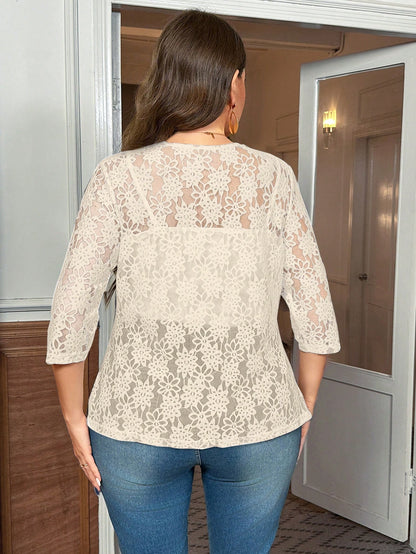 Clasi Plus Size Women's Fall & Fall Women Contrast Lace 3/4 Sleeve Open Front Jacket,Business Casual Woman Winter Autumn