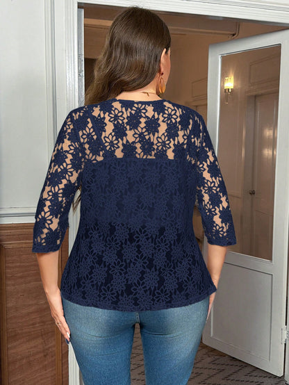 Clasi Plus Size Women's Fall & Fall Women Contrast Lace 3/4 Sleeve Open Front Jacket,Business Casual Woman Winter Autumn