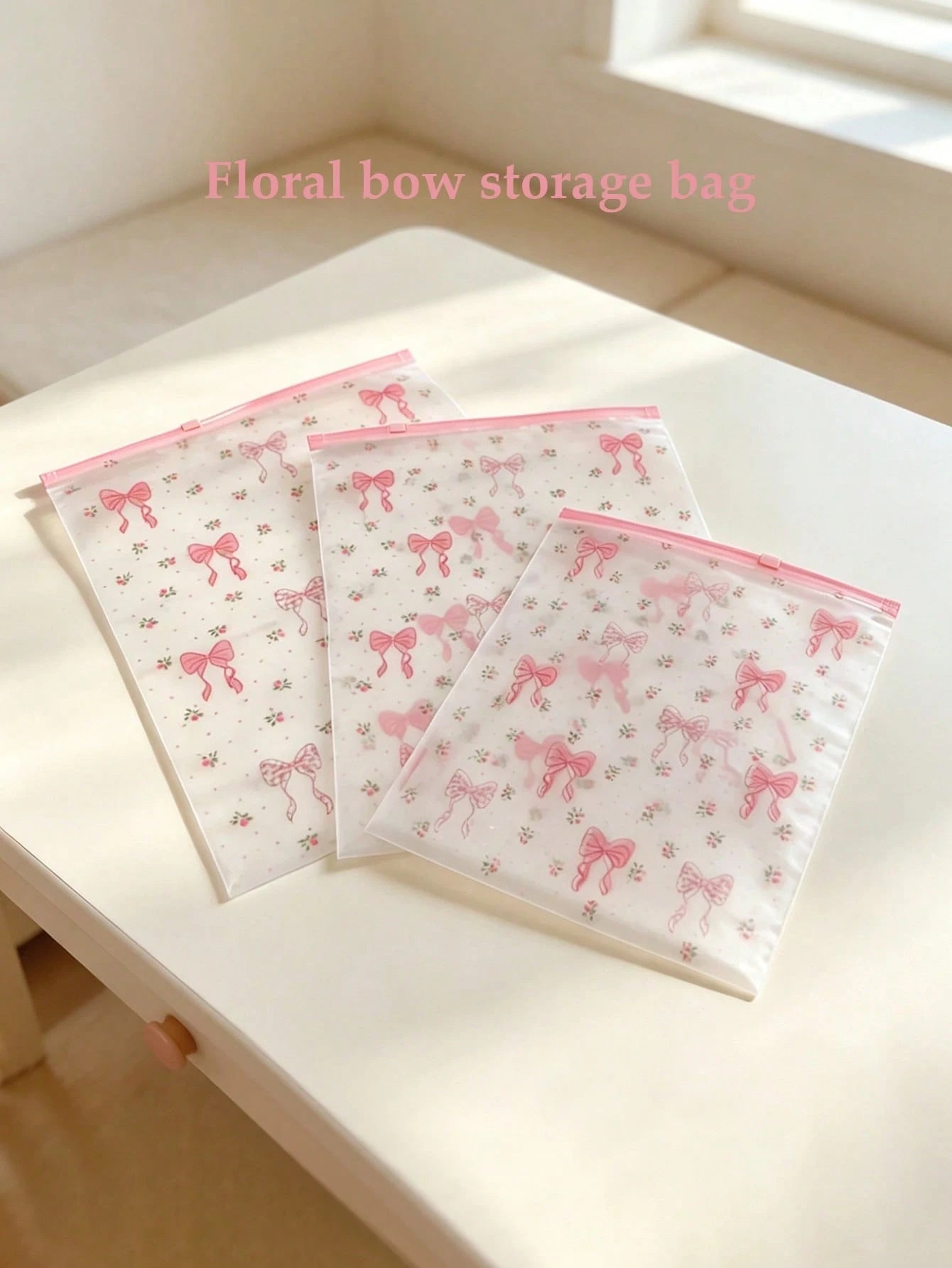 Clothing Storage Bag Set, Transparent Floral Bow Zipper Storage Bags, Suitable For Baby And Family Travel Luggage Organization