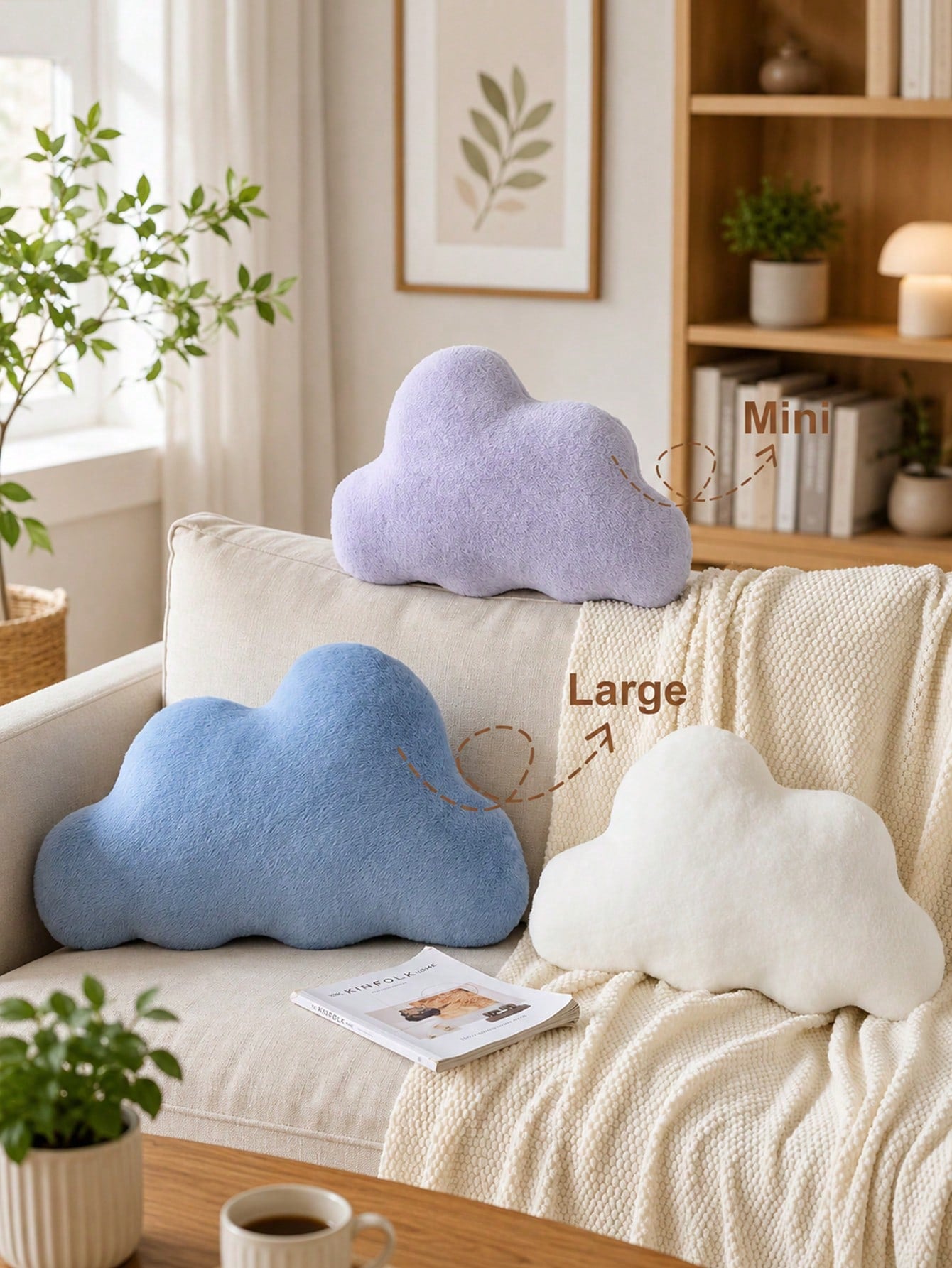 Cloud Pillow, Soft Plush Decorative Throw Pillow, Suitable For Sofa Bed, Cloud Shaped Room Decor Pillow, Fluffy Faux Rabbit Fur, Suitable For Living Room Bedroom