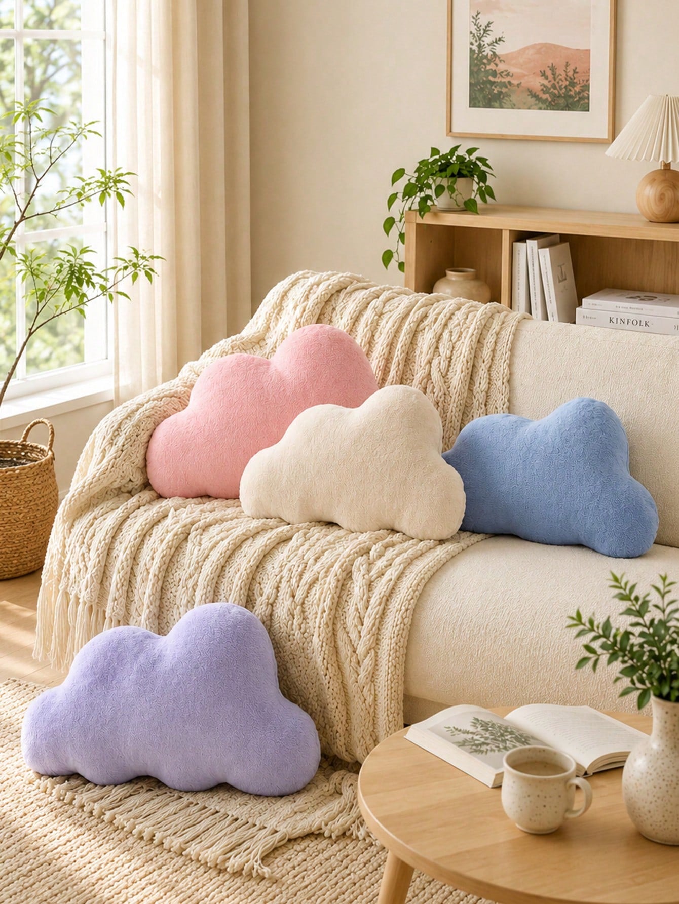 Cloud Pillow, Soft Plush Decorative Throw Pillow, Suitable For Sofa Bed, Cloud Shaped Room Decor Pillow, Fluffy Faux Rabbit Fur, Suitable For Living Room Bedroom