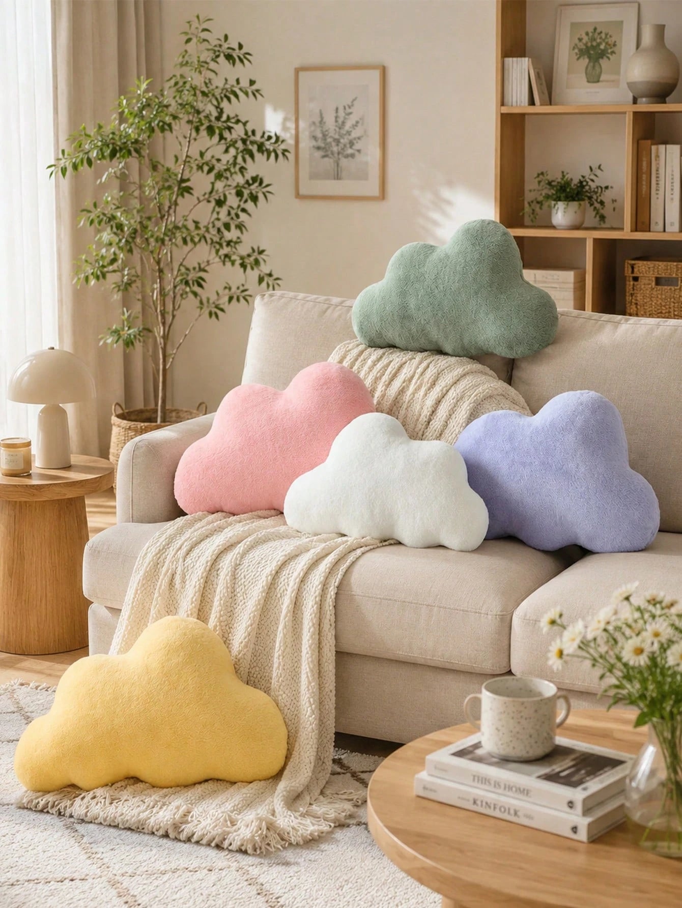 Cloud Pillow, Soft Plush Decorative Throw Pillow, Suitable For Sofa Bed, Cloud Shaped Room Decor Pillow, Fluffy Faux Rabbit Fur, Suitable For Living Room Bedroom