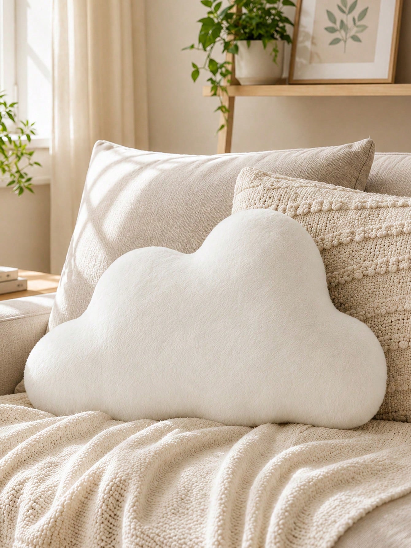 Cloud Pillow, Soft Plush Decorative Throw Pillow, Suitable For Sofa Bed, Cloud Shaped Room Decor Pillow, Fluffy Faux Rabbit Fur, Suitable For Living Room Bedroom