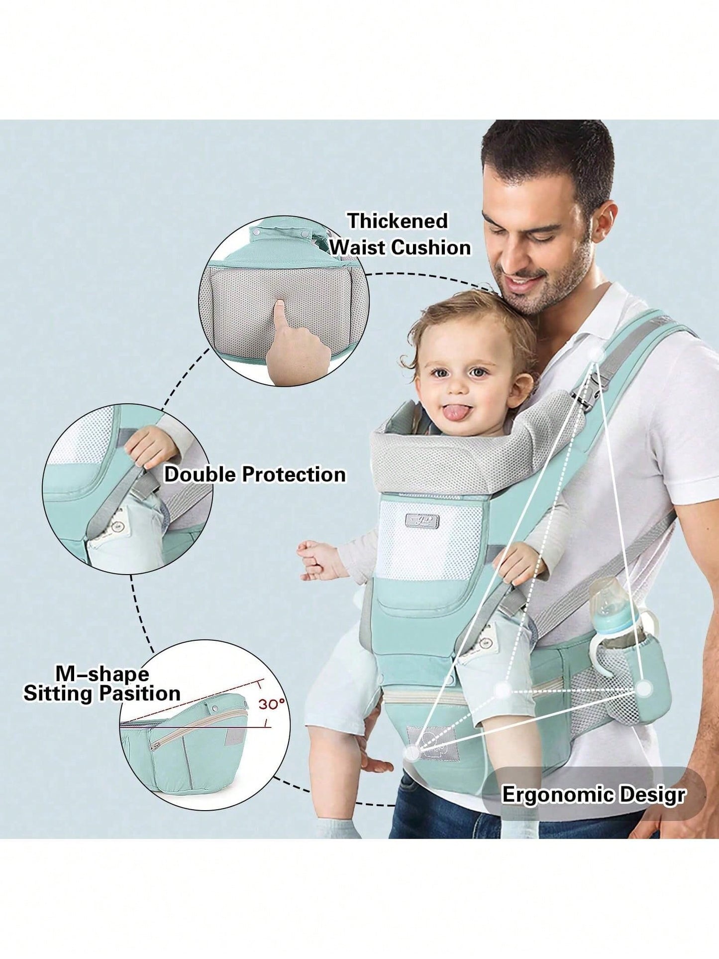 CN. Grey/Blue/Black/Pink Baby Carrier,Ergonomic Infant Carrier With Hip Seat Bag Soft Baby Carrier Newborn To Toddler 7-45lbs Baby Holder Carrier