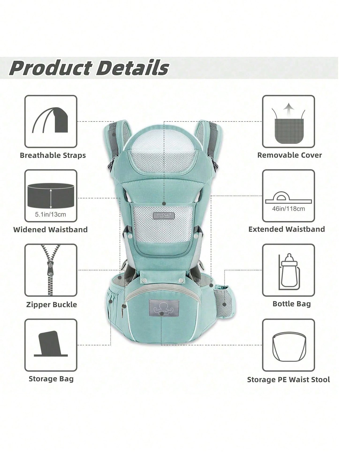 CN. Grey/Blue/Black/Pink Baby Carrier,Ergonomic Infant Carrier With Hip Seat Bag Soft Baby Carrier Newborn To Toddler 7-45lbs Baby Holder Carrier