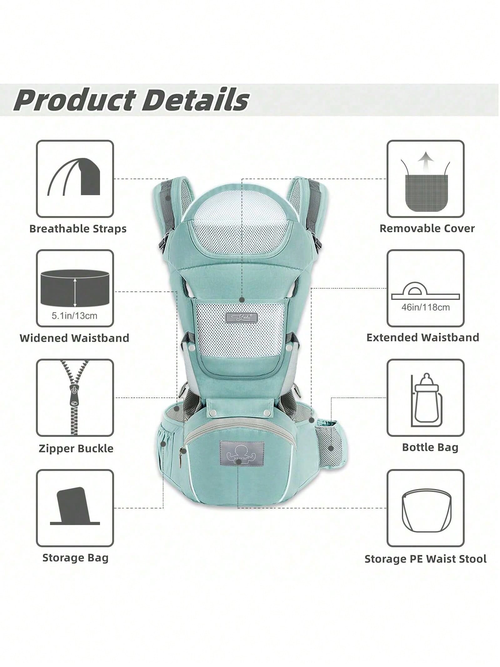 CN. Grey/Blue/Black/Pink Baby Carrier,Ergonomic Infant Carrier With Hip Seat Bag Soft Baby Carrier Newborn To Toddler 7-45lbs Baby Holder Carrier