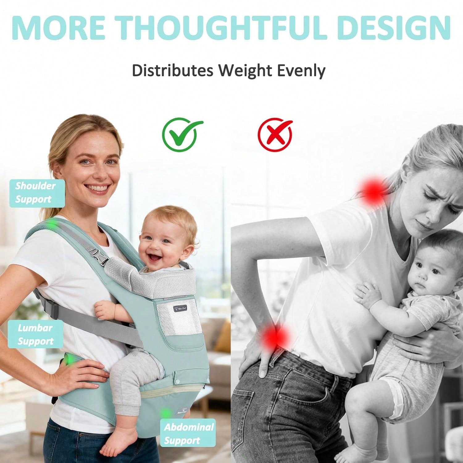 CN. Grey/Blue/Black/Pink Baby Carrier,Ergonomic Infant Carrier With Hip Seat Bag Soft Baby Carrier Newborn To Toddler 7-45lbs Baby Holder Carrier