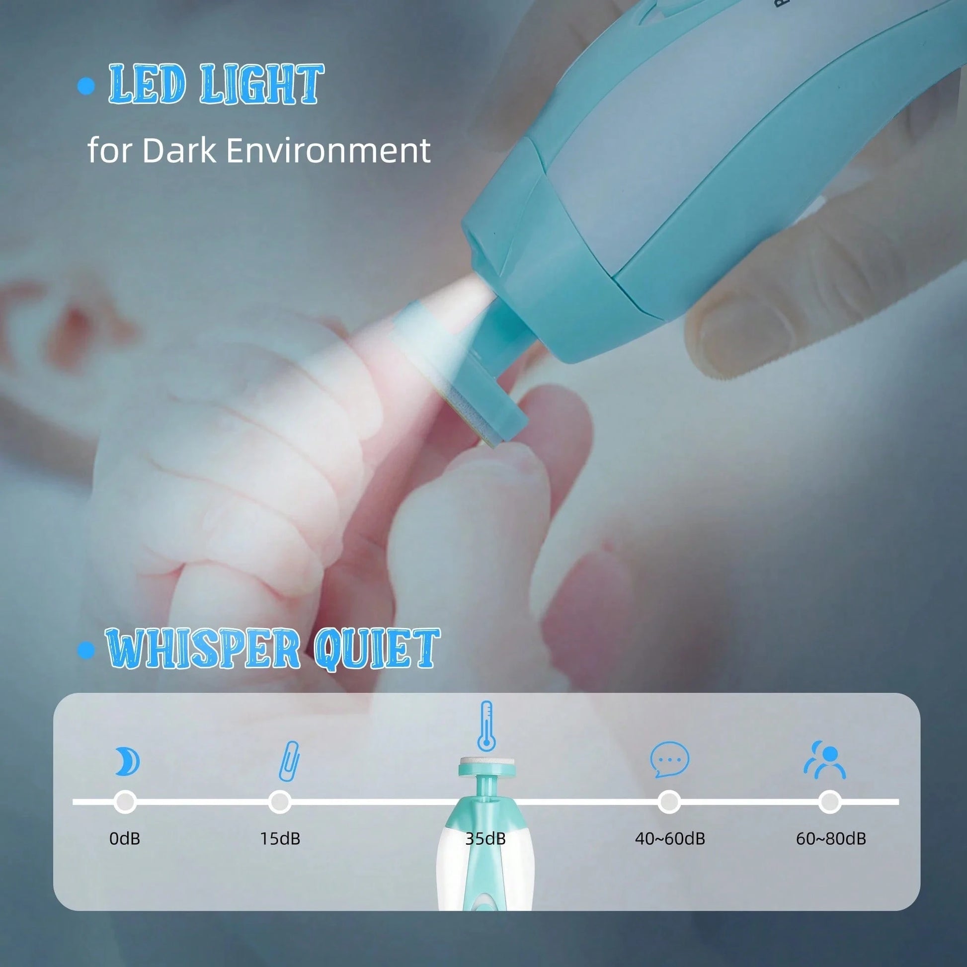 Cochildor Baby Nail Sharpener, 6 In 1 Safety Cutter Trimmer Clipper For Toes And Fingers, Put 2 AA Batteries (Excluding Batteries) Before Use, Blue