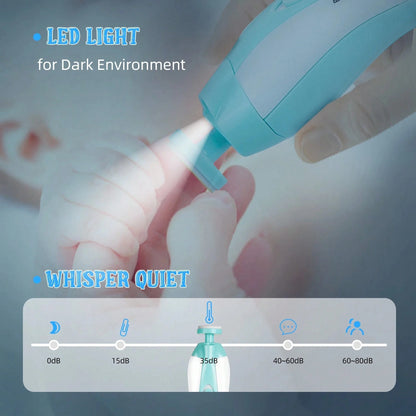 Cochildor Baby Nail Sharpener, 6 In 1 Safety Cutter Trimmer Clipper For Toes And Fingers, Put 2 AA Batteries (Excluding Batteries) Before Use, Blue