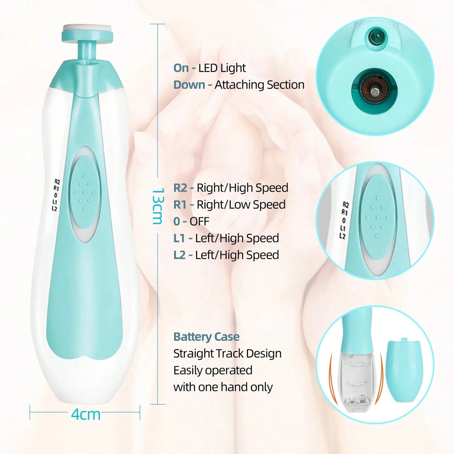 Cochildor Baby Nail Sharpener, 6 In 1 Safety Cutter Trimmer Clipper For Toes And Fingers, Put 2 AA Batteries (Excluding Batteries) Before Use, Blue
