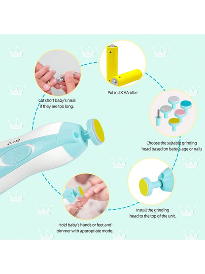 Cochildor Baby Nail Sharpener, 6 In 1 Safety Cutter Trimmer Clipper For Toes And Fingers, Put 2 AA Batteries (Excluding Batteries) Before Use, Blue