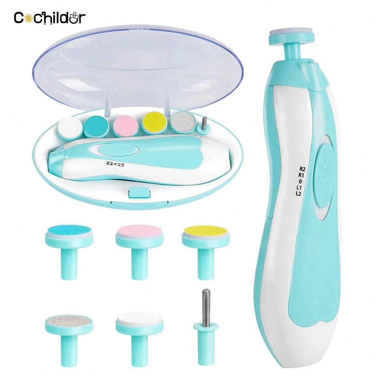 Cochildor Baby Nail Sharpener, 6 In 1 Safety Cutter Trimmer Clipper For Toes And Fingers, Put 2 AA Batteries (Excluding Batteries) Before Use, Blue