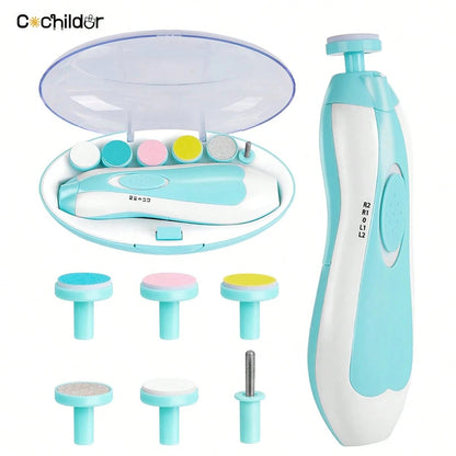 Cochildor Baby Nail Sharpener, 6 In 1 Safety Cutter Trimmer Clipper For Toes And Fingers, Put 2 AA Batteries (Excluding Batteries) Before Use, Blue
