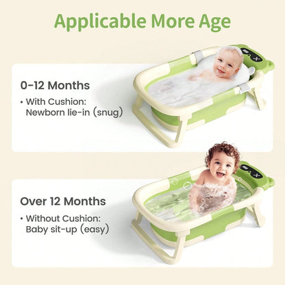 Collapsible Baby Bathtub With Soft Bath Net, Portable Infant Travel Tub, Non-Slip Dinosaur Design