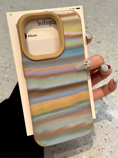 Colorful Gradient Stripes Fur Protective Case, High Value And Stylish, A Perfect Gift For Friends And Family Suitable For 11 12 13 14 15 16 17 17Air X XS Pro Max Plus