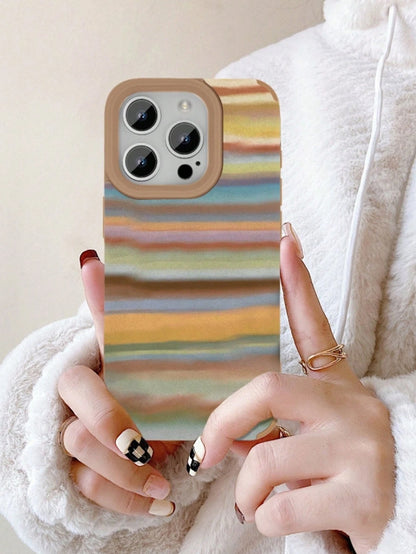 Colorful Gradient Stripes Fur Protective Case, High Value And Stylish, A Perfect Gift For Friends And Family Suitable For 11 12 13 14 15 16 17 17Air X XS Pro Max Plus
