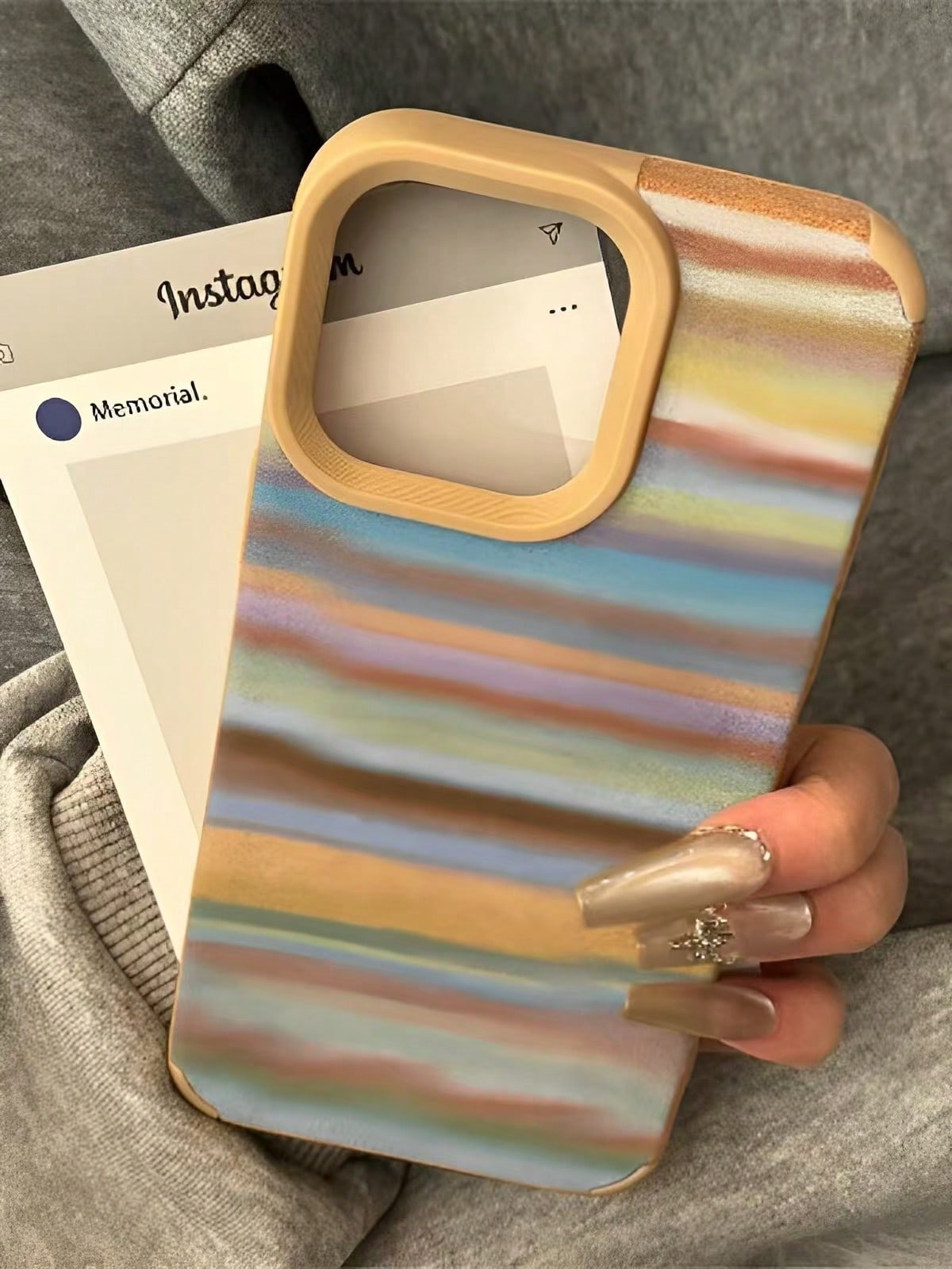 Colorful Gradient Stripes Fur Protective Case, High Value And Stylish, A Perfect Gift For Friends And Family Suitable For 11 12 13 14 15 16 17 17Air X XS Pro Max Plus