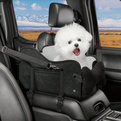 Comfortable Central Console Dog Car Seat, Portable Cozy Booster Car Seat, Deluxe Pet Car Seat For Dogs & Cats With Safety Harness, Breathable Mesh & Soft Padding- Comfortable Travel