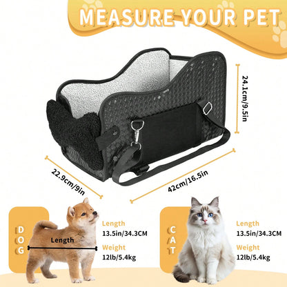 Comfortable Central Console Dog Car Seat, Portable Cozy Booster Car Seat, Deluxe Pet Car Seat For Dogs & Cats With Safety Harness, Breathable Mesh & Soft Padding- Comfortable Travel